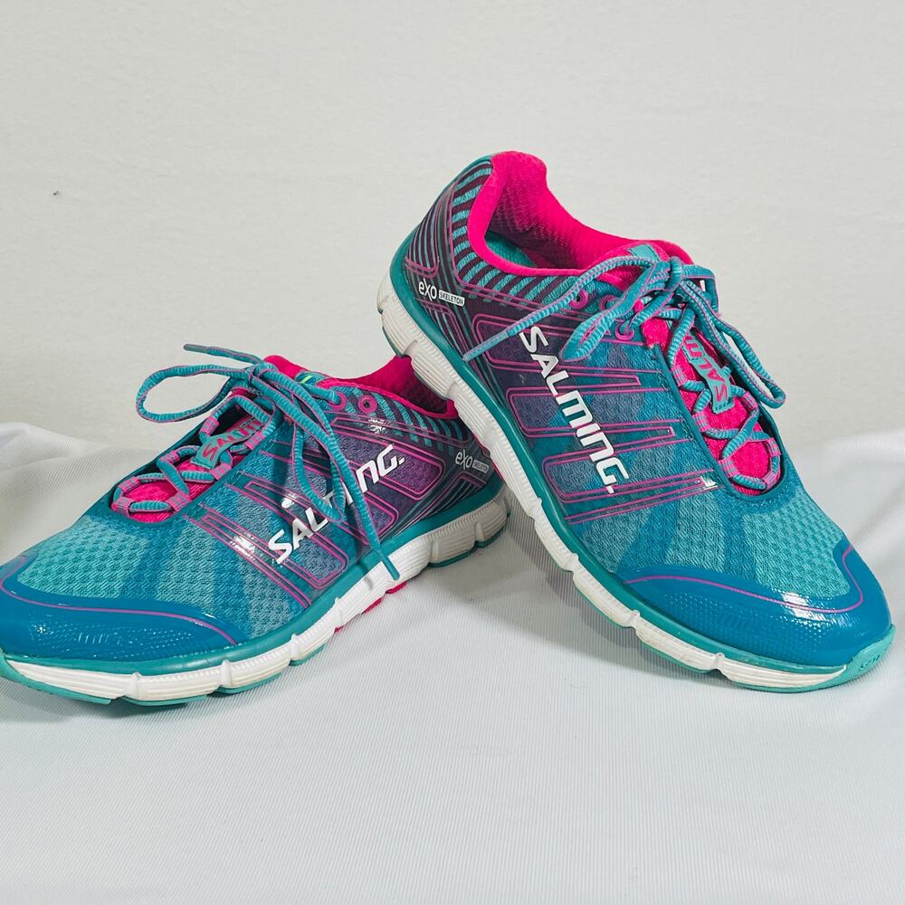 Salming Running Shoes Exo Skeleton Womens 10.5 Teal Pink Low Top Trainer Sneaker